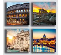 Quadri Moderni ROMA vaticano colosseo città citta 4 pezzi Stampa su Tela CANVAS Arredamento XXL Arredo soggiorno salotto camera da letto cucina ufficio bar ristorante (4 pezzi 40x40 cm cad.)