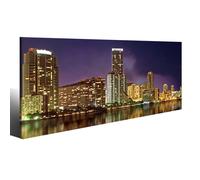 Quadri Moderni Skyline su Tela 90x40 cm Stampa di Miami Città di Notte
