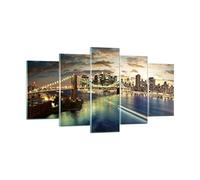 Quadri Moderni Soggiorno America Architettura New York Quadro su Vetro 160x85cm Stampe da Parete in Vetro Camera da Letto Cucina 5 pezzi Wall Art Grandi XXL Decorazione Murale Immagini GEA160x85-0226