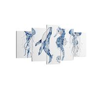 Quadri Moderni Soggiorno Animali Marine Bambini Quadro su Tela 160x85cm Stampe da Parete Camera da Letto Cucina Set 5 pezzi Wall Art Canvas Grandi XXL Decorazione Murale Grafica Immagini EA160x85-4262