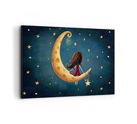 Quadro su Tela 120x80cm Bambini ragazza luna Stampe Immagini Quadri Murale