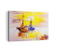 Quadri Moderni Soggiorno Barche sole mare viaggi Quadro su Tela 120x80cm Stampe da Parete Camera da Letto Cucina 1 pezzo Wall Art Canvas Grandi XXL Decorazione Murale Grafica Immagini AA120x80-2882