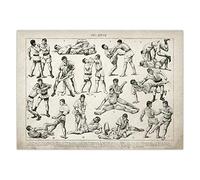 Quadri Moderni Soggiorno, Jiu Jitsu Poster Boxe Wrestling Scherma Tecnica di Combattimento Grafico Stampa Vintage su Tela Pittura Spada Sciabola Bastone, Poster - 30X40Cm