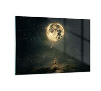 Quadri Moderni Soggiorno Luna Stelle Immaginazione Quadro su Vetro 120x80cm Stampe da Parete in Vetro Camera da Letto Cucina 1 pezzo Wall Art Grandi XXL Decorazione Murale Immagini GAA120x80-5249