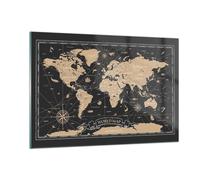 Quadri Moderni Soggiorno Mappa Del Mondo Vintage Retrò Quadro su Vetro 120x80cm Stampe da Parete in Vetro Camera da Letto Cucina 1 pezzo Wall Art Grandi XXL Decorazione Murale Immagini GAA120x80-5430