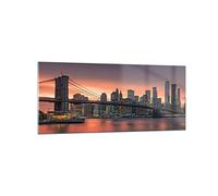 Quadri Moderni Soggiorno New York ponte notte Quadro su Vetro 120x50cm Stampe da Parete in Vetro Camera da Letto Cucina 1 pezzo Wall Art Grandi Decorazione Murale Grafica Immagini GAB120x50-4048