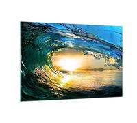 Quadri Moderni Soggiorno Oceano Onde Sole clima Quadro su Vetro 120x80cm Stampe da Parete in Vetro Camera da Letto Cucina 1 pezzo Wall Art Grandi XXL Decorazione Murale Grafica Immagini GAA120x80-2779