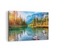 Quadri Moderni Soggiorno Paesaggio montagne alba Quadro su Tela 120x80cm Stampe da Parete Camera da Letto Cucina 1 pezzo Wall Art Canvas Grandi XXL Decorazione Murale Grafica Immagini AA120x80-4456