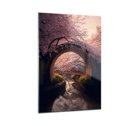 Quadri Moderni Soggiorno Ponte Giappone Ciliegia Giapponese Quadro su Vetro Verticale 50x70cm Stampe da Parete Camera da Letto Cucina 1 pezzo Wall Art Piccoli Decorazione Murale Immagini GPA50x70-5735