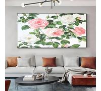 Quadri Moderni Soggiorno Rose Floreali Quadro su Tela Grande Bianco Decorazione Murale per Camera da Letto o Famiglia, Quadri da Parete 80x120 cm