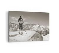 Quadri Moderni Soggiorno Sciatore Baviera Seppia Quadro su Tela 120x80cm Stampe da Parete Camera da Letto Cucina 1 pezzo Wall Art Canvas Grandi XXL Decorazione Murale Grafica Immagini AA120x80-4192