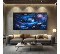 Quadri Moderni Soggiorno Universo Fantasy Quadro su Tela Grande Blu Scuro Decorazione Murale per Camera da Letto o Famiglia, Quadri da Parete 80x120 cm