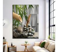 Quadri Moderni Soggiorno Verticale Roccia Di Bambù Giapponese Quadro Paesaggio Zen Da Parete Grande Su Tela Grigio Antracite Canvas Decorazione Murale Camera Da Letto, 40X50Cm, Senza Cornice