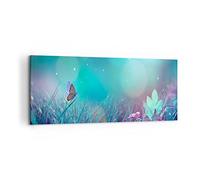 Quadri Moderni su Tela 120x50 cm Stampe da Parete Fantasy Natura - 4077 | Farfalla Prato Fiore Quadro Decorativo Grande 1 pezzo Soggiorno Camera da Letto Arte da Parete Decorazione da Parete ARTTOR