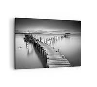 Quadri Moderni su Tela 120x80 cm Stampe da Parete Bianco e Nero Marino 3082 | Mare Ponte Paesaggio Quadro Decorativo XXL 1 pezzo Soggiorno Camera da Letto Arte da Parete Decorazione da Parete ARTTOR
