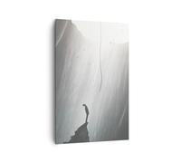 Quadri Moderni su Tela 80x120 cm Verticale Bianco e Nero Persone - 5893 | Grotta Uomo Arrampicata Quadro Decorativo Grande Soggiorno Camera da Letto Decorazione da Parete Arte da Parete ARTTOR
