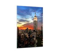 Quadri Moderni su Vetro 80x120 cm Verticale Architettura Città - 2125 | America Edificio Tramonto Stampe da Parete Quadro Decorativo Grande Soggiorno Arte da Parete Decorazione da Parete ARTTOR