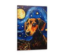 Quadri su tela con notte stellata di bassotto per arte murale con animali 3D per decorazioni da bagno rustiche in stile fattoria 12x18 pollici (30x45 cm)