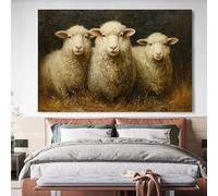 Quadri su tela con tre pecore, stampe di graziosi animali da fattoria, poster per soggiorno, cameretta dei bambini, pittura a olio (70x100 cm/senza cornice)