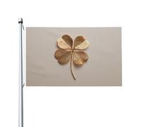 Quadrifoglio dorato su bandiere beige per casa da cortile, 0,9 x 1,5 m, striscione di auguri con occhielli per interni ed esterni, decorazioni per la casa