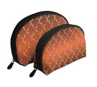 Quadrifoglio D'oro Su Arancio Bruciato, Borsa per trucco a conchiglia Portamonete da donna Borsa da toilette piccola Borsa per cosmetici 2 pezzi