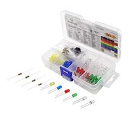 Quadrios GmbH - Set di diodi luminosi a LED super luminosi, 5 mm, con resistenze e documentazione, 130 pezzi, colore rosso/verde/giallo/blu/bianco caldo/bianco freddo e resistenze 220/470/680/1000 Ohm