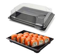 quadripack PZ 25 VASCHETTA NERA PER SUSHI, SASHIMI, PESCE IDEALE PER L'ASPORTO DI CIRCA 6/8 PORZIONI + COPERCHIO TRASPARENTE CONTENITORE IN PLASTICA PER ASPORTO