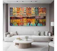 Quadro 100L x50l cm Quadri Moderni Camera Da Letto Decorazioni Parete Decorazione Pittura a olio Architettura Riva del fiume Soggiorno Stampa Su Tela Moderna Casa Salotto Poster Giallo Blu