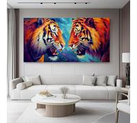 Quadro 40L x30l cm Quadri Moderni Camera Da Letto Decorazioni Parete Decorazione Dipinto ad olio Due tigri colorate Soggiorno Stampa Su Tela Moderna Casa Salotto Poster Arancione Blu