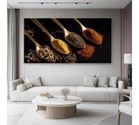 Quadro 70L x50l cm Quadri Moderni Camera Da Letto Decorazioni Parete Decorazione Spezie alimentari Cucchiaio d'oro Soggiorno Stampa Su Tela Moderna Casa Salotto Poster Oro marrone