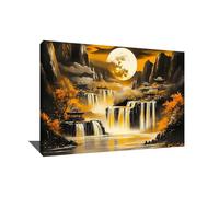 Quadro a cascata d'acqua, decorazione da parete giapponese, stampa su tela dorata, dipinto Zen Feng Shui, stampa su tela, paesaggio montagna, decorazione da parete, tema foresta, 40 x 30 cm