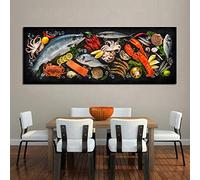 Quadro a tema cucina su tela quadro pesce e frutti di mare tavolo da pranzo poster e stampe adatte per la decorazione del ristorante 45x135cmx1 cornice interna