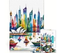 Quadro ad acquerello del porto di Sydney, puzzle da 1000 pezzi per adolescenti, gioco cognitivo, svago rilassante, assemblaggio di motivi, opera d'arte 50x75cm