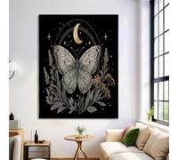 Quadro Artistico Illustrazione su Tela, Farfalla Luna Pianta Immagine della Stanza Stampa Art Poster Decorazione Murale, Per Home Ristorante, 60x90cm Senza Cornice
