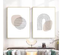 Quadro astratto arcobaleno, cerchio, geometria, linea, moderno, minimalista, stampa neutra, decorazione da parete, 70x100cmx2, senza cornice.