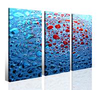 Quadro astratto Bubble water stampa moderna blu rosso su canvas trittico