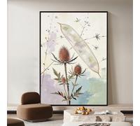 Quadro Astratto con Cardo Selvatico Fiori E Baccelli Dipinto A Mano Ad Olio Opera D'Arte Botanica Estetica Decorazione Murale Vintage Senza Cornice per Soggiorno Camera Da Letto Ufficio 100X150 Cm (