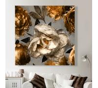 Quadro Astratto Fiori Grigio Bianco Marrone Moderno Acquerello Stile Quadro XL
