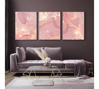 Quadro Astratto In Marmo Rosa e Oro Poster Ad Acquerello Dipinto su Tela di Lusso Stampa Moderna Immagine Minimalista Decorazione per Soggiorno Ufficio e Camera da Letto-60*80cm*3PCS (senza telaio)