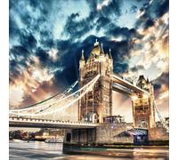 QUADRO ASTRATTO MODERNO IN SU VETRO TEMPERATO 50x50CM CITTA TOWER BRIDGE LONDRA