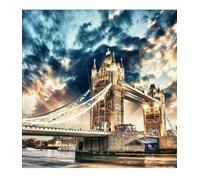 QUADRO ASTRATTO MODERNO IN VETRO TEMPERATO 35x50CM CITTA LONDRA NOTTE LUCI PONTE
