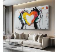 Quadro Astratto Stile graffiti Un cuore Stampa su Tela in 100L x50l cm Quadri Moderni Soggiorno Grandi - Stampe da Parete Murale Arte Moderno Pittura Colore arancione