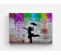 Quadro BANKSY Graffiti di una ragazza che sotto la pioggia colorata Pop Art Q...