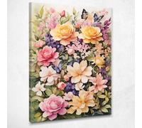 Quadro Botanico Moderno Giardino Fiorito Con Farfalle , btn30 quadro stampato su