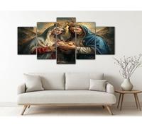 Quadro Camera da Letto Santo Gesù 5 Pannelli Stampe su Tela Moderne Marrone Decorazione da Parete per Casa Quadri Astratti Wall Art Senza Cornice 150x75 cm