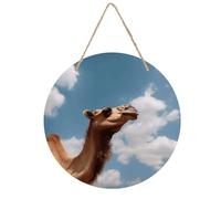 Quadro circolare in legno con cammello che guarda il cielo, da appendere, con motivi stampati UV, decorazione da parete rustica minimalista per soggiorno, camera da letto, cucina, fattoria
