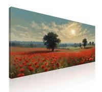 Quadro colorato lungo, quadro astratto grande, quadro xl, Campo di Papaveri al Tramonto, su tela, intelaiato pronto da appendere bow9-105x50 cm