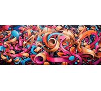 Quadro composito in alluminio 80 x 30 cm: panorama della collisione di vivaci tag graffiti e simboli astratti, l'arte urbana con un tocco enigmatico (207675677)
