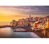 Quadro composito in alluminio 90 x 60 cm: Maa Beach a Bogliasco, Genova, Italia skyline sul Mar Mediterraneo al tramonto. (191097110)