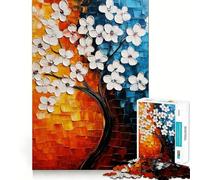 Quadro con albero in fiore bianco,puzzle da 1000 pezzi per adulti,divertente gioco mentale con tecnologia di taglio laser avanzata,sfida divertente per passare il tempo (38x52cm)